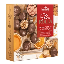 Берестов А.С. Shoco Rolls Мягкий грильяж в шоколаде Конфеты с арахисом, цукатами моркови и медом 135гр Берестов А.С. Shoco Rolls Мягкий грильяж в шоколаде Конфеты с арахисом, цукатами моркови и медом 135гр
