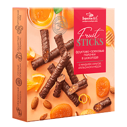 Берестов А.С. Fruit Sticks Фруктово-ореховые палочки в шоколаде с миндалем, курагой, апельсином и медом 175гр