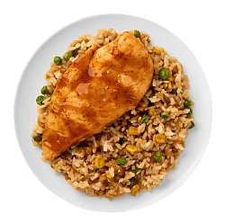 Mfood.kz Куриная грудка с рисом и овощами с соусом терияки 300гр Mfood.kz Куриная грудка с рисом и овощами с соусом терияки 300гр