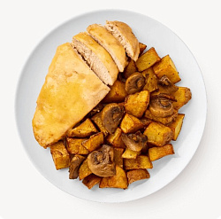 Mfood.kz Куриное филе под сыром с картофелем по-деревенски, 300 гр