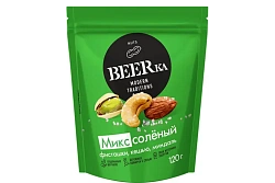 Beerka Микс соленый: фисташки, кешью, миндаль; жареные, 120 г
