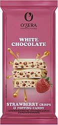 O`Zera Белый шоколад с клубничными криспами и взрывной карамелью 90гр